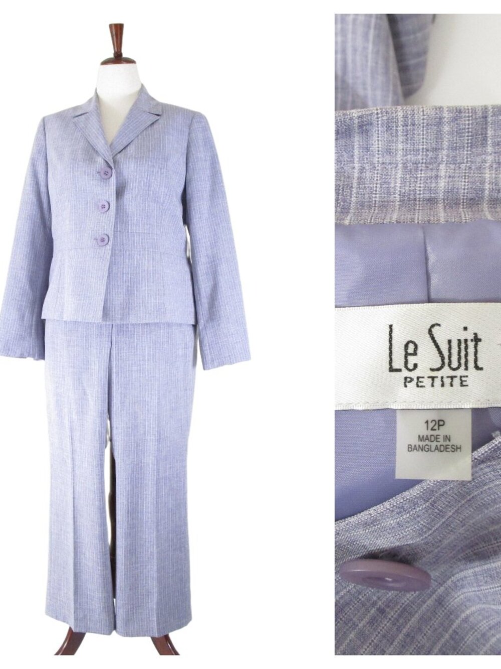 Le Suit Petite Lavender Gray Stripe Pant Suit Size 12P Formal Business Career